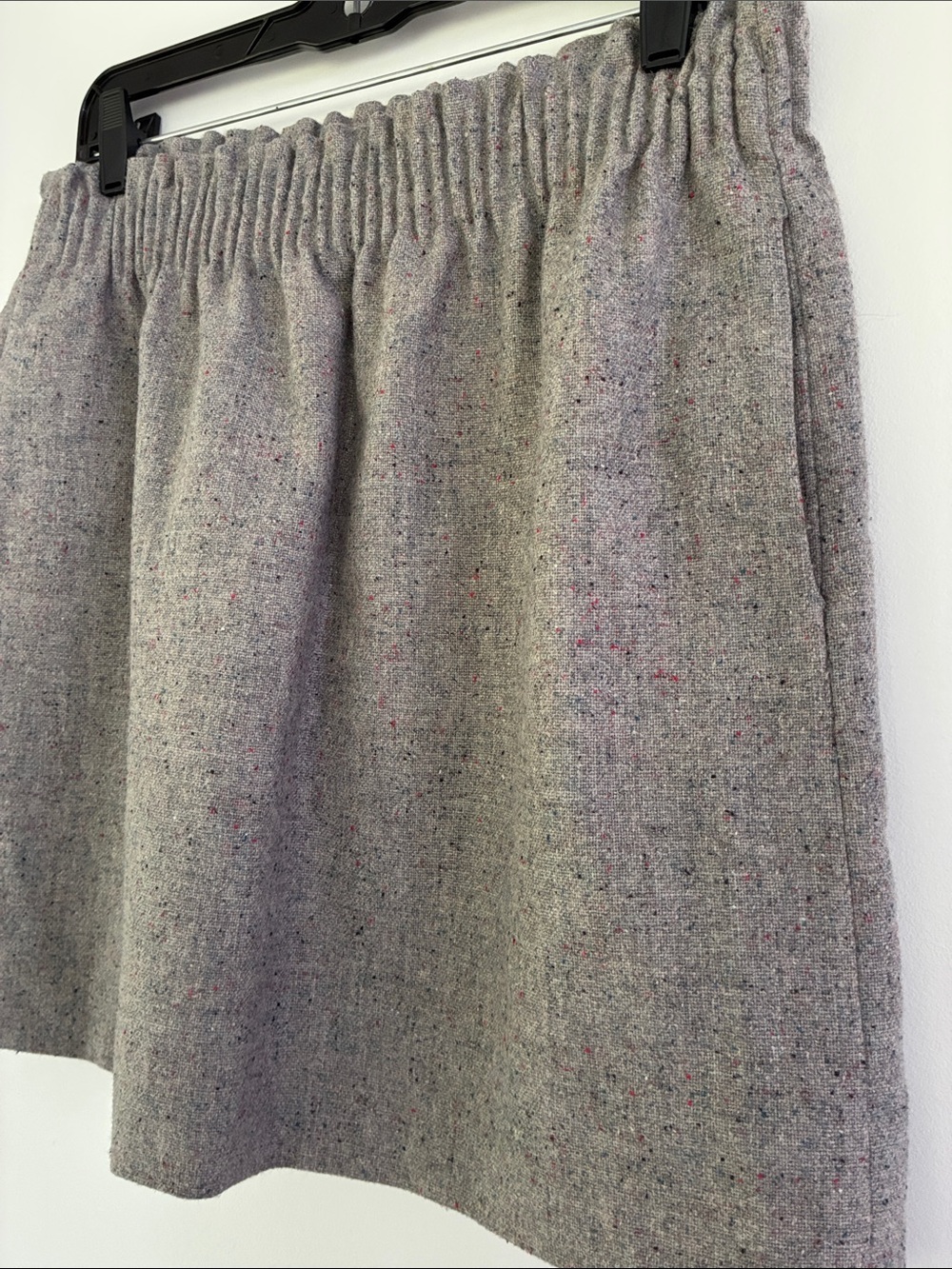 J. Crew Factory Wool Blend Classic Gray Color Specks Elastic-Waist Mini Skirt 6